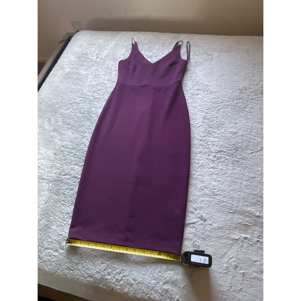 RebeccaB Purple Solid Sleeveless Bodycon Midi Dress Stretch Slit Zip, Size 4